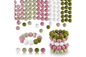 ASTARON 100 cuentas de silicona de 15 mm para llaveros. Cuentas redondas rosas, verdes y blancas para pulseras, manualidades, bolígrafos, suministros para bisutería.