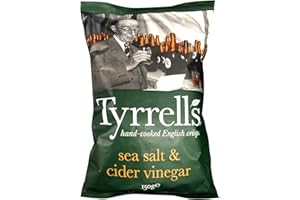 TYRRELLS Tyrrels, Chips Vinegar & Sea Salt, Patatine all'Aceto e Sale Marino, Ideali come Snack per Merende, Antipasti o Feste, Senza Coloranti, Senza Glutine e Vegane, Busta da 150 g