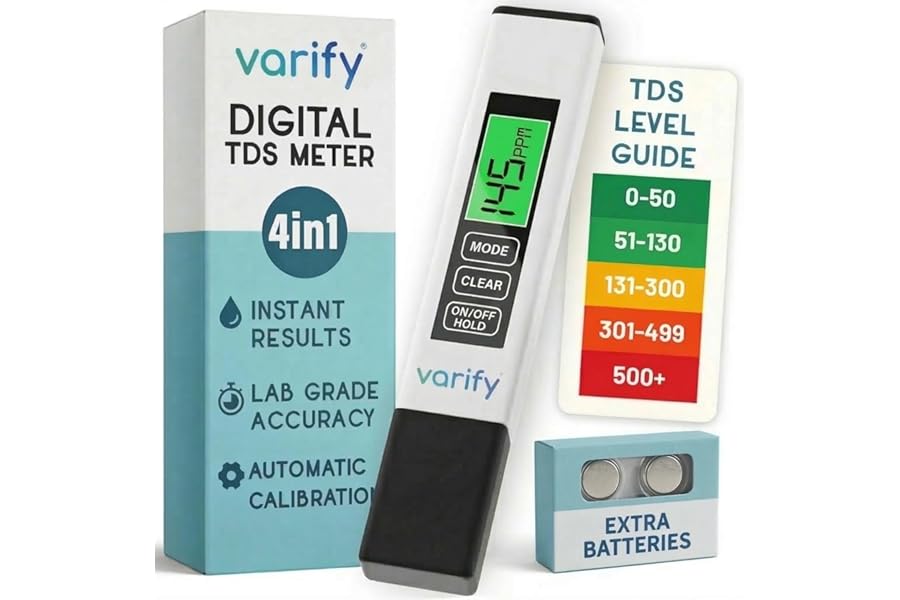 VARIFY Instant 4-in-1 TDS Meter Digital Water Tester for Drinking Water Accurate 0 9990 PPM EC & Temp Readings Ideal for RO Systems, Aquariums, Pools Built for Professionals, Easy for Anyone