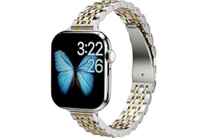 ARTCHE Slim Watch Strap for Apple Watch Straps 42mm 41mm 40mm, Female Thin Stainless Steel Adjustable Jewellery Chain, Compatible with iwatch Straps Series 11/10/9/8/7/6/5/4 SE3/SE2/SE, Silver & Gold