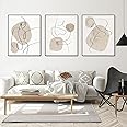Minimalist Line Art Prints, Set of 3 Abstract Line Wall Art Poster, Waterproof Black White Female image Picture Kit for Bedroom Living Room,15.7x23.6inch, Frameless (Beige-A, 15.7x23.6in)