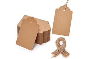 ‎HAKACC HAKACC 100 Stück Geschenkanhänger Braun, 4x7cm Kraftpapier Etiketten mit Juteschnur für Hochzeit Valentinstag Geburtstag DIY Basteln, Preisetiketten für Shops