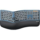 ProtoArc Arkadan Aydınlatmalı Kablosuz Ergonomik Klavye, EK01 Plus Bilek Dayanaklı Tam Boy Ergo Klavye, B&ouml;l&uuml;nm&uuml;ş Tasarım, Şar