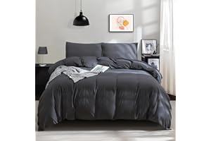 ‎OHANO ohano Bettwäsche 220x240 3 Teilig Bettbezug Bettwäsche-Sets,Mikrofaser Bettbezug 220x240 cm + 2 Kissenbezug 80x80 cm mit Reißverschlus,kuschelig weich,Ganzjahres Bettwäsche-Sets-Anthrazit