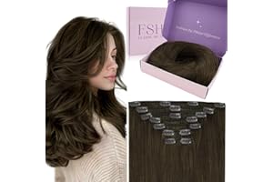 ‎FSHINE Fshine Clip in Extensions Echthaar Mittelbraun 40cm 120g Haarverlängerung Echthaar Clip in Extensions Braun 7 Stücke Echte Haare Farbe 4