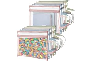 wintfarm 10 Pcs Toy Storage Bags, A4 Double-Layer Mesh Zipper Pouch Bags With Handle, Suitable For Storing Building Blocks, Puzzles, Board Games, Books, Stationery(34 * 25 CM/13.4 * 9.8 IN)