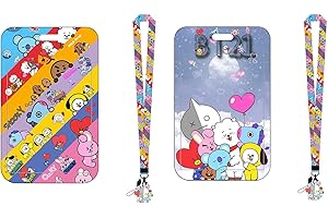 2 Porta Tarjetas BT21 con Colgante, Wopin- Porta Tarjetas Identificativas BT21 y Cordon/Colgante/Lanyard BT21, para Tarjeta y llaves
