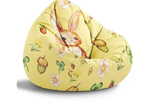 ‎DREAMROOTS DreamRoots Sitzsack Kinder mit füllung - Sitzkissen Kinder Boden - Kinderzimmer Möbel - Sitzsäcke fürs kinderzimmer - Bean Bag M Curious Rabbit