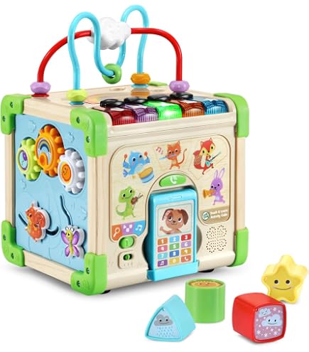 Bravmate Wooden Activity Cube - 8-in-1 Montessori Toy For 1-2 Year Olds With Sorting & Stacking