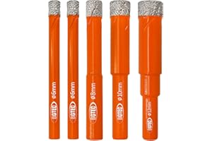 BGTEC zestaw wierteł diamentowych, 5 szt. 6 mm, 6 mm, 8 mm, 10 mm, 12 mm, otwornica do granitu, marmuru, muru, betonu, płytek/ceramiki, szkła, twardego plastiku, lutowanych próżniowo diamentowych