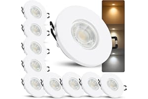 Linovum ISAWO - Lot de 10 spots LED encastrables ronds et blancs - Avec protection IP65, pour extérieur et douche - LED GU10 6 W blanc chaud, 230 V