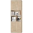 FirFurd 180.5cm Tall Bookcase Oak Bookshelf with 4 Doors Living Room Bookcases Free Standing Storage Cupboard for Home Office 180.5x60x40cm