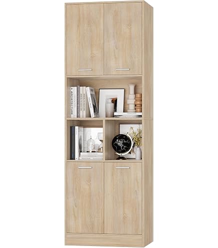 Armoire Salle De Bain 4 Portes + Tiroir - Bois Waterproof Terracotta Et Chêne, 64x201x33 Cm