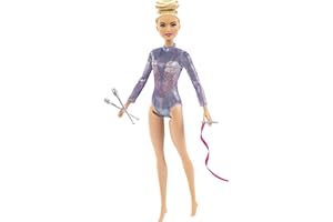 Barbie Rhythmic Gymnast Blonde Doll (12-in/30.40-cm) with Colorful Metallic Leotard, 2 Clubs & Ribbon Accessory, Great Gift for Ages 3 Years Old & Up, GTN65