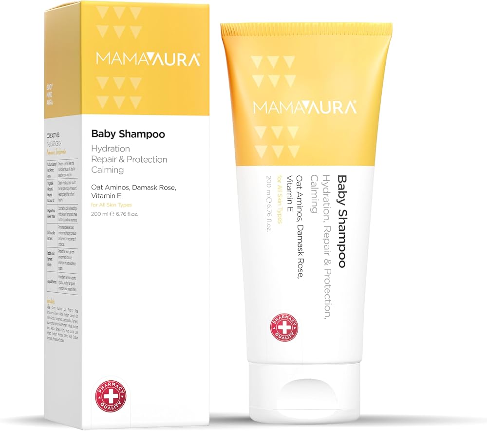 Mamaaura Baby Shampoo, Yenidoğanlar İçin Nazik Temizleyici, Göz Çevresine Uygun ve Konak Görünümünü Azaltmaya Yardımcı Bebek Şampuanı, 200 ml