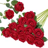 Lifewit 12 Pcs Red Artificial roses Flowers in Bulk, Fake Long Stem Silk Roses for DIY Wedding Bouquets, Centerpieces Arrange
