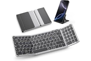 OMOTON Clavier Bluetooth Pliable avec Pavé Numérique, Clavier sans Fil AZERTY Rechargeable, Pleine-Taille, Portable Keyboard pour Android Windows iOS Mac iPad Tablette PC, Gris sidéral