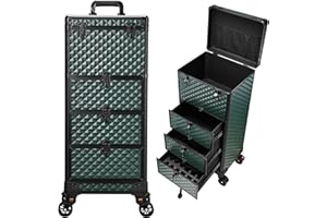 KZRUEB Kosmetikkoffer mit 3 Schubladen Friseurkoffer Groß Kosmetikkoffer Ngaelkoffer Make up Koffer Schminkkoffer Abschließbarer Nageldesign Koffer Beauty Case Werkzugkoffer,Dunkelgrün