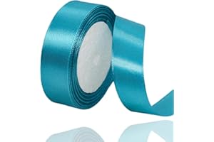 ALOHOVME Ruban Satin Bleu Turquoise 25mm, 23 mètres Rubans de Tissu Couture Ruban Cadeau pour Décoration de Mariage, Emballage cadeau, Bouquet de fleurs, Artisanat DIY, Décoration gâteau d'anniversaire et Noël