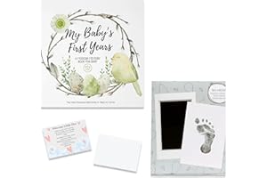 PROSPERINA Baby First 5 Years Baby Memory Book -Baby Milestone- Baby Handprint or Footprint -For Newborn Boys & Girls - 3 Piece Bundle- Baby Keepsake Book - No ink Print Kit Safe for baby- Baby Poem Card