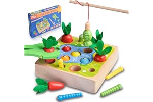 Achiyway Jeux Montessori, Jouet Enfant 1 2 3 4 Ans Garcon Fille Éducatif, Jouet en Bois, Jeu de Peche,Reconnaître Animaux Légumes, Cadeau Enfant (Ferme Verger Voiture)