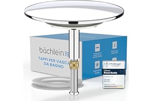 Bächlein Tappo per Vasca Universale - Tappo di Scarico Cromato in Ottone Massiccio con Guarnizione di Ricambio, Set di Scarico per Vasca da Bagno Standard che si adatta perfettamente
