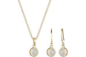Elli Set di Gioielli Donne Orecchini pendenti in pietra di luna, set in argento sterlino 925 placcato oro