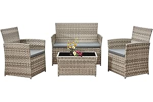 Aweather Rattan Garden Furniture Set Patio Conservatory Balcony Indoor Outdoor 4 Seater Piece Glass Top Coffee Table Modular Sofa Loveseat with Cushions
