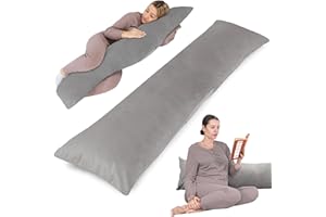 Totsy Baby Almohada para Dormir de Lado con Funda Velvet 40 x 145 cm - Almohada Confort de Lado Grisáceo