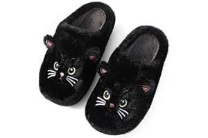 Puimentiua Mignon Chat Pantoufle Femme, Hiver Dessin Animé Chaussons Pantoufles Chat Femme Confortable AntidéRapant Chaussons Homme Fourrure Mules Pantoufles