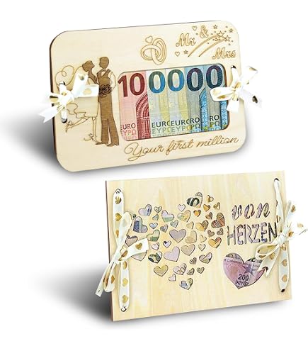 Biglietto Auguri In Legno Di Faggio Con Portabanconote – Regalo Creativo Per Compleanno, Realizzato A Mano In Baviera, 15x10,5 Cm