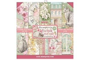 STAMPERIA INTERNATIONAL, KFT SBBS26 Scrapbooking Miniblock 10 Blätter cm 20,3x20,3 Orchideen und Katzen, 20.3cmX20.3cm, Verschieden