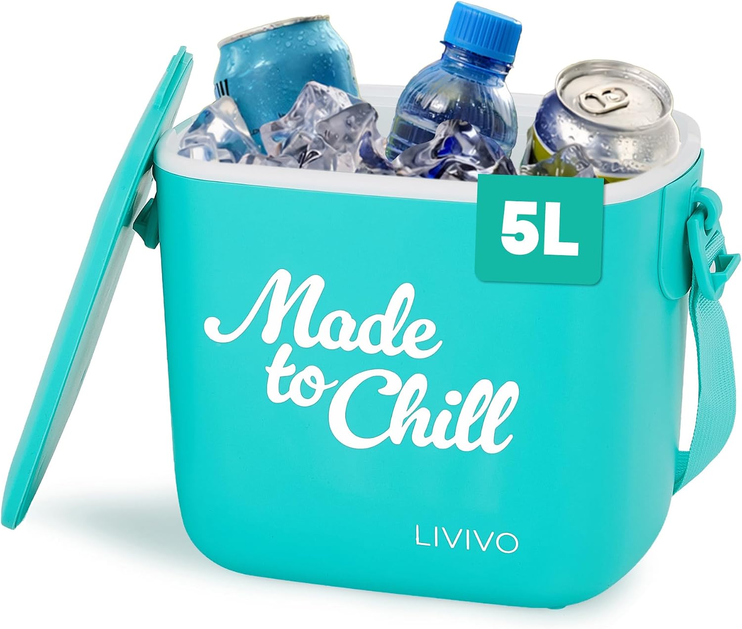 LIVIVO Made to Chill 5L Cool Box – Summer Cooler Box, Small Portable Insulated Ice Box with Strap, Lightweight Hard Cooler for Picnic, Beach, Camping & Travel