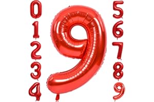 IEFOAH 40in Red Number 9 Balloon, Large Birthday Foil Mylar Balloon for Girls Women Birthday Decoration (Red, Number 9)