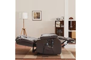 DUANDUAN 2 Motoren Elektrischer Relaxsessel mit 180° Liegefunktion, Sessel mit Schlaffunktion, Massagesessel mit Aufstehhilfe,Vibration und Heizung (Braun)