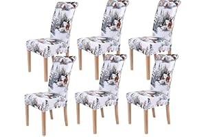 Homaxy Stretch Printed Dining Chair Covers, Spandex Removable Washable Dining Chair Protector Slipcovers - Set of 6, Christmas A