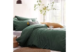 Lanqinglv Double Duvet Cover Set Dark Green Plain Microfiber Bedding Set Breathable Quilt Cover 200x200cm with Zipper Closure and 2 Pillowcases 50x75cm