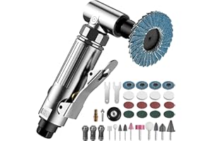 EYPINS Amoladora Angular de Aire Comprimido de 1/4 ", 90 Grados, Mini Lijadora, Pulidora, Juego de Herramientas con Piedras de Amolar y Discos de Lijado para Esmerilado, Pulido y Fresado de Contornos
