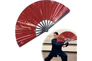 zhongko 2025 New Large Folding Hand Fan, Holographic Laser Color Line Dance Popping Fan, Clap Fans with Ergonomic Grip, Dance Fan for Women Men (Red)