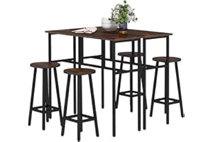 HOMCOM 6-Piece Bar Table Set, Counter Height Kitchen Dining Set with 2 High Tables & 4 Stools, Space Saving Compact Bar Furniture for Small Kitchens and Flats, Multiple Arrangements, Rustic Brown