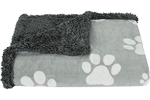 Pawsee Waterproof Dog Blanket Washable, Sherpa Fleece Pet Blanket for Puppies Cats Dogs, Reversible Waterproof Protector Cover for Dog Sofa Bed, 125 x 75 cm, Paw Prints