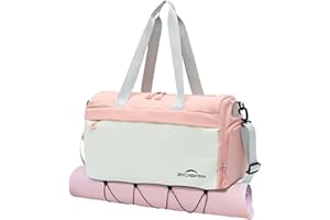 ZIOSINM Bolsa Deporte Mujer Hombre 35L Bolsa de Deporte pequeña con Compartimento para Zapatos, Bolsa de Viaje Weekender Bag, Bolsa Gimnasio Almacenamiento de Esterilla de Yoga (Rosa)
