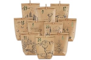 PANSIBY kalendarz adwentowy do napełniania, 24 torebki papierowe do samodzielnego napełniania, prezentowe torebki papierowe kraft do kalendarza adwentowego do samodzielnego napełniania dla dzieci i