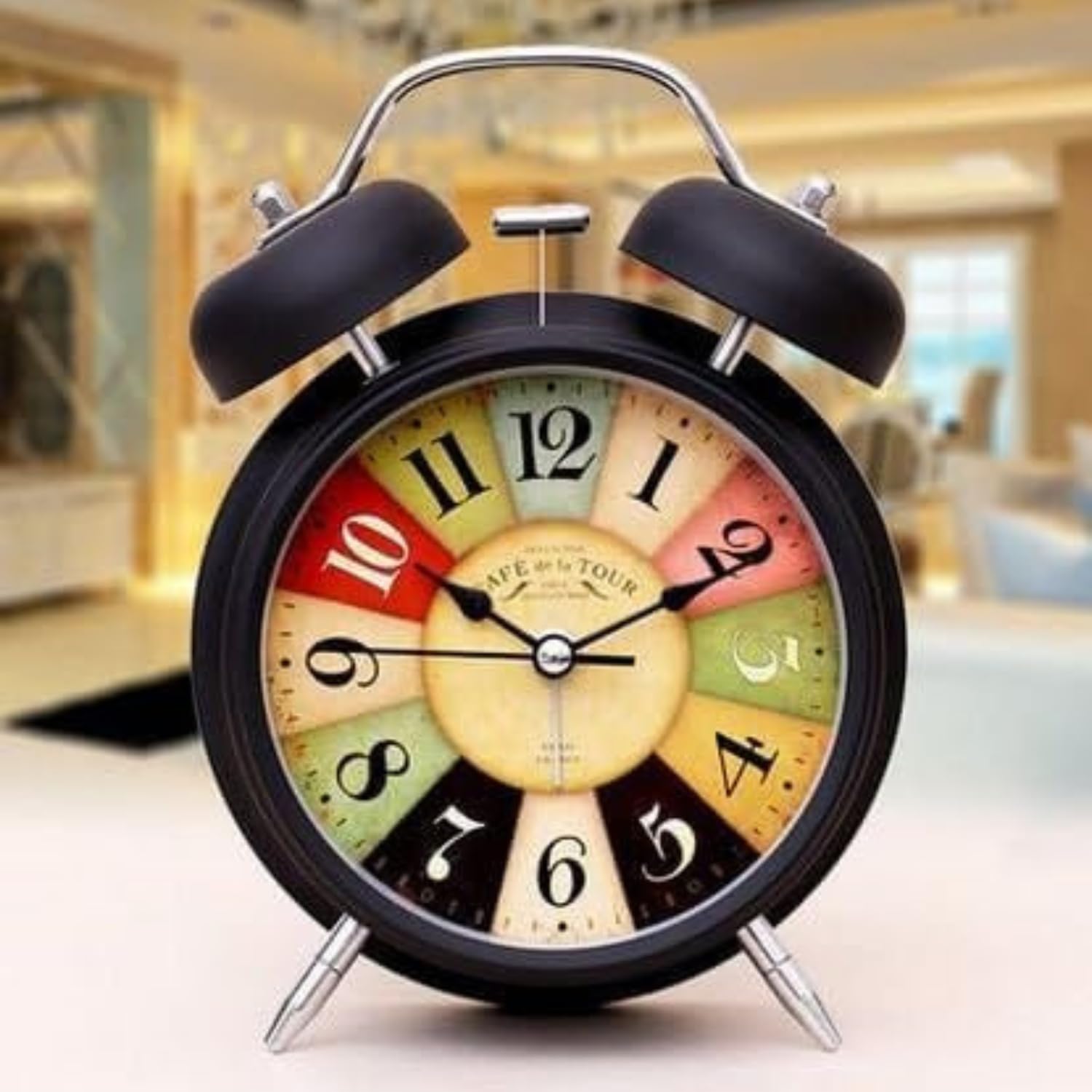 One94Store Vintage Table Alarm Clock, Metal Twin Bell Analog Display with Night LED Light Battery Operated Loud Sound Alarm V