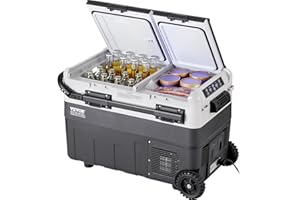 VEVOR Frigorifero Portatile per Auto, Frigorifero 12 V, Congelatore Portatile a Due Zona da 50 L, Temperatura Regolabile - 20~20 ℃, Refrigeratore a Compressore per Casa, Esterno, Camper, Auto