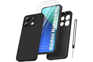 Qasyfanc Funda Compatible con Xiaomi Redmi Note 13 4G con Protección de La Cámara y 2 Piezas Cristal Templado, Carcasa Suave TPU Silicona con Tapete de Microfibra Anti-Rasguño, Negro