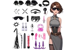 Kit de bondage SM Oziral de 26 piezas juego de bondage para cama BDSM juguetes sexuales para parejas juego BDSM para principiantes accesorios para mujeres con tapón anal juego sexual para pareja Negro