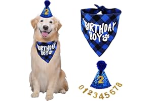 SVALOR Hunde Geburtstag Hut Bandana Set, 3 Stücke Hunde Geburtstags Bandana Mütze mit 8 Bling Nummern, Hundegeburtstagsgeschenk, Hund Geburtstag Deko (Blau)