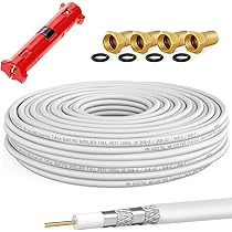 Cavo Satellitare Cavo Coassiale SAT HQ-135 Pro 50m - 4 Schermati, 135dB, Con Connettori F Dorati E Beccucci Gomma Cavo Coassiale Antenna Tv - Foto 4