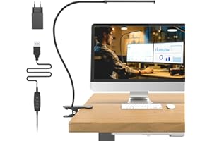 Mojimdo Lampa biurkowa 77 LED [Niezwykła moc oświetlenia] 70 cm lampa z zaciskiem, 3 kolory i 10 poziomów jasności elastyczna lampa do czytania 360° z ładowarką USB do domu/biura